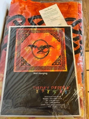 Bone Dragon Tapestry Wall Hanging Celtic Knots Orange Yellow Red Fire 80" x 100" - Image 1 of 4