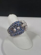 Stunning! 18K Gold Natural Sapphire and Diamond Cluster Buckle Ring Size 4.25