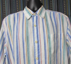 Camisa Tommy Bahama Hombre Grande Blanca Azul Rayas Relax 100% Lino Manga Larga - Imagen 1 de 17