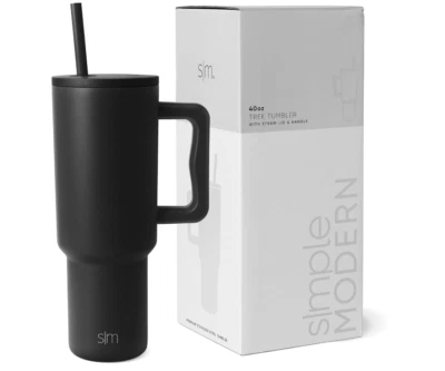 Vaso moderno simple de 40 oz con mango y tapa de pajita | Taza aislante reutilizable... Foto 1 de 4