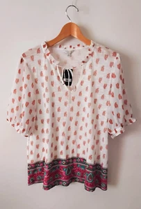 NUEVO CON ETIQUETAS $69.50 Lucky Brand L Boho Top Camisa Blusa Manga Abullonada Cachemira Mezcla de Algodón - Imagen 1 de 7