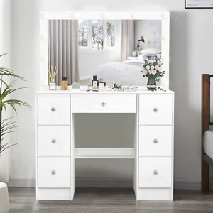 Dressing Table Set Makeup Vanity Table with Mirror Drawers Storage White Dresser - Picture 1 of 8
