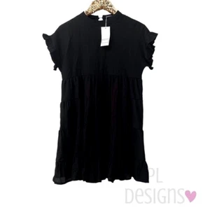 MIHOLL Dress Ruffle Tiered Black Flowy Loose Swing Mini Dress Babydoll - Picture 1 of 6