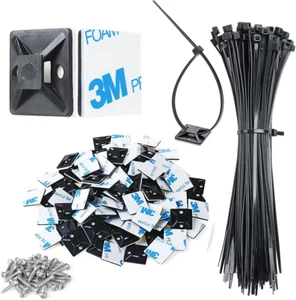 XHF 3/4" Fuerte Pegamento Trasero Autoadhesivo Negro Cable Cremallera Tire Soportes 100 Piezas con 8 - Imagen 1 de 12