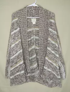 Billabong Designers Closet Open Cardigan Large Tan Cream Metallic Knit GVR - Picture 1 of 8