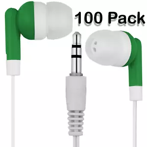 100er Pack grün/weiß Klassenzimmer Kopfhörer/Ohrhörer - einzeln verpackt - Bild 1 von 1