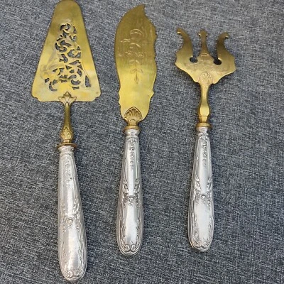 Grands couverts ancien à poisson avec pelle à tarte argent fourré minerve - Photo 1/4