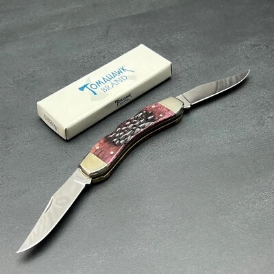 Navaja de Bolsillo Plegable Tomahawk Genuina Hueso Plantillado Rojo 2 Hojas Foto 1 de 4