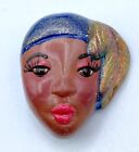 C7-1114 Vintage Brooch Painted Pin 1.25" African American Face