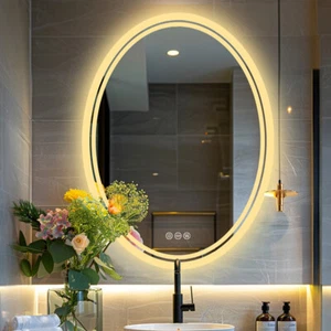 Smart Oval LED Bathroom Mirror Backlit Edge Anti-Fog Waterproof Makeup Mirror XL - Picture 1 of 12
