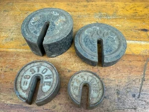 4 Antique Platform Scale Weights ~ 500, 200, 8 Stone, 4 Stone ~ Mercantile, Farm - Picture 1 of 8