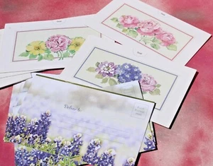 Floral Tri-Fold Lined Stationary Cards with Expressions, Set / 13 NEW FREE SHIP - Picture 1 of 7