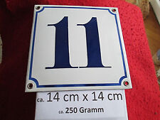 Hausnummer Nr. 11 Emaille dunkelblaue Zahl auf weißem Hintergrund 14 cm x 14 cm 