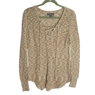 Suéter Pullover Natural Reflections Con Cordones Cuello en V Mujer Mediano Beige Boho Foto 1 de 4