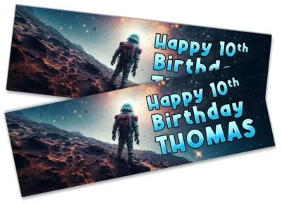 x2 Banner de Cumpleaños Personalizado Diseño Espacio Niños Fiesta Decoración 396 Foto 1 de 4