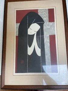 Kaoru Kawano 1916-1965 Japanese Woodcut Print Girl Praying - Picture 1 of 8
