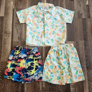 Vintage Health Tex Infants Clothes Geometric Shapes Shirt And Shorts 24 Months - Afbeelding 1 van 9