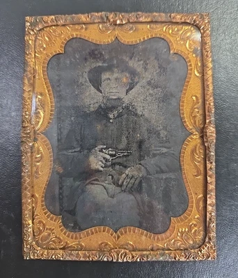 Civil War Tintype of Armed Union or Confederate Soldier w/Frame - Image 1 of 4