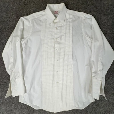 Brooks Brothers белый плиссированные смокинг рубашка с длинным рукавом манжеты официальный мужской 15,5-30 - Изображение 1 из 4