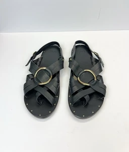 Beek Crossbill Slingback Strappy Flat Sandal black leather Womens Size 9 - Picture 1 of 10