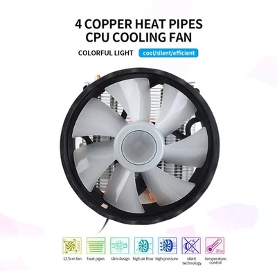 CPU Cooler 4 Copper Heat Pipes 3Pin Colorful Quiet Cooling Fan Replacement - Image 1 of 4