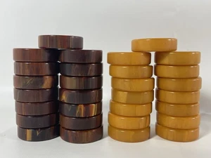 Crisloid Bakelite Chocolate Brown Swirl & Butterscotch Backgammon Checkers Chips - Picture 1 of 11