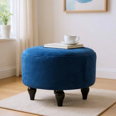 Blue Deluxe Ottoman Oval Footstool Lounge Padded Footstool - Image 1 of 4