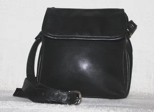 Wilsons Umhängetasche Vintage schwarz Leder Reißverschluss gefüttert - Bild 1 von 15