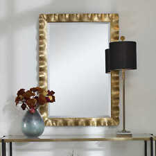 Scolloped Edge Haya Wall Mirror Beveled Antiqued Gold Leaf 40" Uttermost 09742