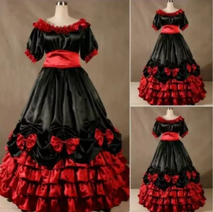 Black and Red Wedding Dresses Lolita Gothic Medieval Victorian Royal Court Noble - Picture 1 of 10