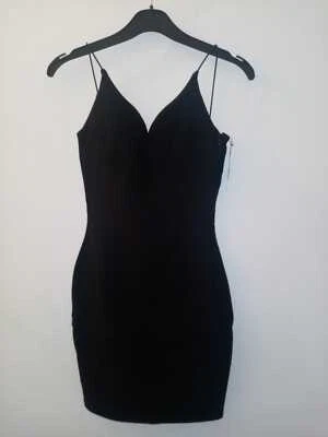 RARE LONDON V NECK CUP BODYCON MINI DRESS BLACK SIZE UK 6 NH012 LL 02 - Image 1 of 4