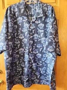 Perry Ellis Men’s 3XLT Short Sleeve Button-Up Shirt Blue Hawaiian Floral - Picture 1 of 6