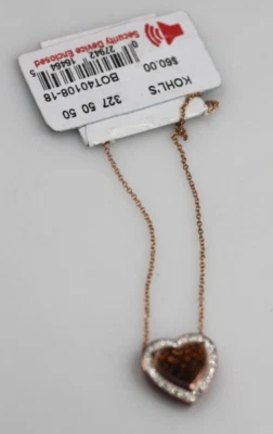 Kohl's new on card brown clear crystal heart rose gold plated necklace chain - Image 1 of 4