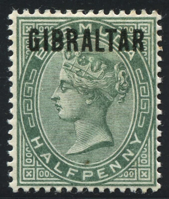 Gibraltar 1886 QV 0.5d. dull-green SG 1, Mint Hinged MH VF - Image 1 of 2