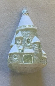 Europäisches Glas mundgeblasen Schneeschloss weiß Glitzer - Bild 1 von 4