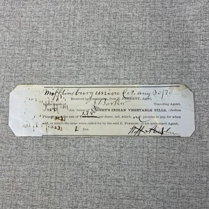 1870 Small Receipt Document Ferrett Wright's Indian Vegetable Pills Medicine NYC - Picture 1 of 8