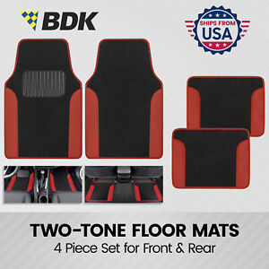 BDK Red Car Floor Mats Two-Tone Vinyl 4 PC Set Front & Rear Fits Subaru Models