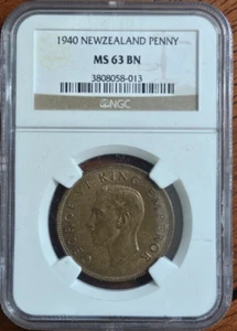 1940 New Zealand One 1 Penny NGC MS63 KM# 13 - Picture 1 of 2