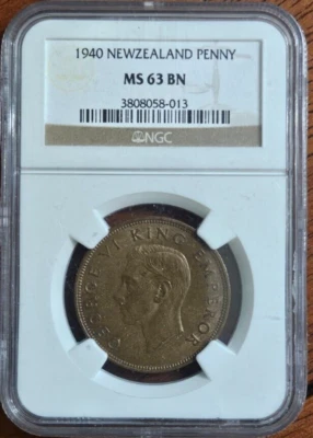 1940 New Zealand One 1 Penny NGC MS63 KM# 13 - Image 1 of 2
