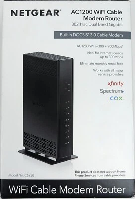 NETGEAR Cable Modem with Built-in WiFi Router (C6230) -AC1200 WiFi-300 + 900Mbps - Image 1 of 4