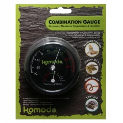 Komodo Thermometer & Hygrometer Analogue Reptile Heating Terrarium Temp Humidity