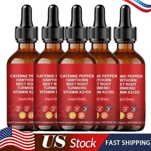 Cayenne Pepper Hawthorn Beet Root Turmeric Vitamin K2+D3 Liquid Drops 60ML - Picture 1 of 16