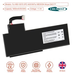 11.4V MS-1771 BTY-L76 Battery For MSI GS70 GS72 WS72 Medion Erazer X7615 X7611 - Afbeelding 1 van 13
