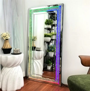 120CM Large Crushed Crystal Diamond Mirror with Dual RGB Lights Dimmable Mirrors - Picture 1 of 14