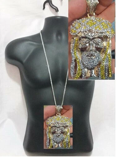 36» Франко цепочка золото желтый кристалл Иисуса Crown голова подвеска ожерелье хип-хоп - Изображение 1 из 1