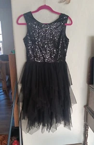H&M Black Sequin Tulle Sleeveless Lined Party Dress Girls size 13-14Y EUC - Picture 1 of 7