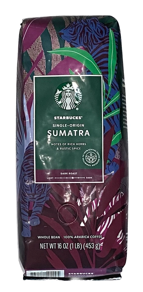 Starbucks Single Origin Sumatra Blend Whole Bean Coffee 1 lb Bag Exp 3/26