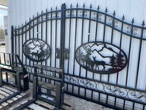Driveway Gates * Dual Swing Wrought Iron Style * Black Powder Coat* Welded Steel - Picture 1 of 29