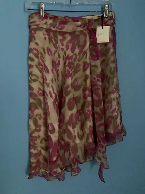 Y2K Milly Pink Leopard Print Silk Skirt Asymmetrical Faux Wrap Size 2 NWT Fairy - Image 1 of 4