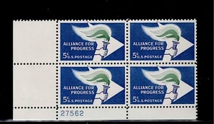 US Scott #1234, Plate Block #27562 1963 Alliance Progress 5c FVF MNH Lower Left - Picture 1 of 1